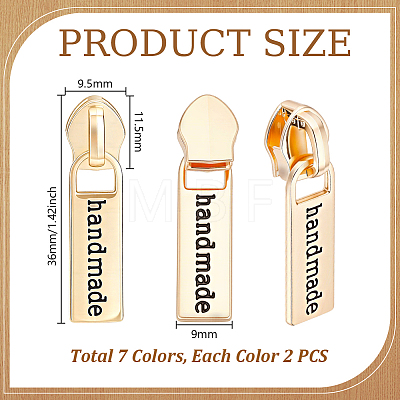 14Pcs 7 Colors Zinc Alloy Zipper Sliders with Rectangle Charms FIND-GA0008-47-1