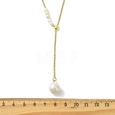 Adjustable Natural Baroque Keshi Pearl Oval Tassel Y Necklaces NJEW-JN06060-1