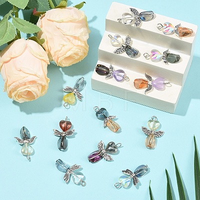 40Pcs 4 Styles Transparent Glass & Alloy Pendants PALLOY-YW00154-1