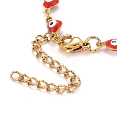 Enamel Heart with Evil Eye Link Chains Bracelet BJEW-P271-07G-1