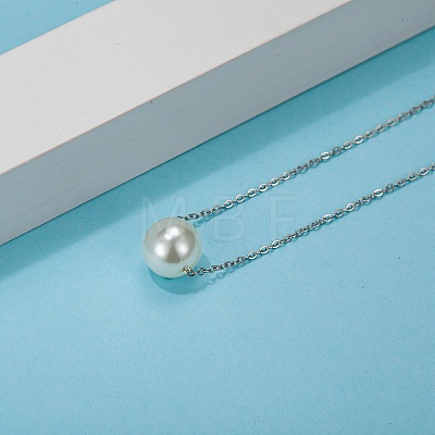 Elegant Stainless Steel 12mm Round Shell Pearl Bead Pendant Necklaces for Daily Wear DW4894-2-1