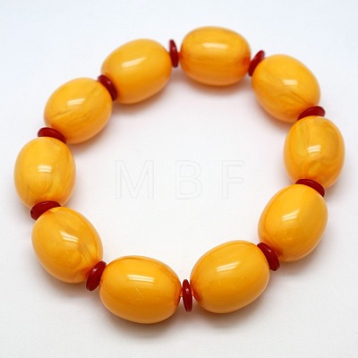 Elastic Stretch Buddhist Jewelry Resin Imitation Beeswax Barrel Mala Beaded Bracelets X-BJEW-L037-05-1