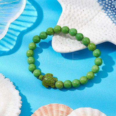 Synthetic Turquoise Beaded Stretch Bracelets for Woemn Men BJEW-JB11095-01-1