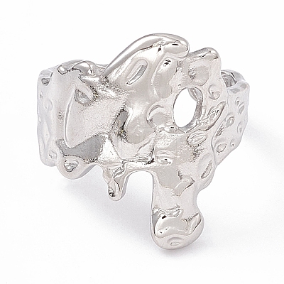304 Stainless Steel Wide Flower Open Cuff Ring for Women RJEW-G275-05P-1