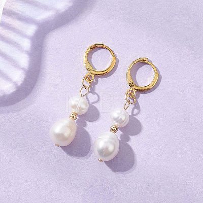 Oval Natural Cultured Freshwater Pearl Leverback Earrings EJEW-JE06972-1
