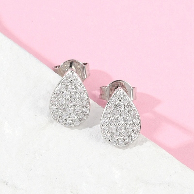 Teardrop Brass Micro Pave Clear Cubic Zirconia Stud Earrings EJEW-Z091-01P-1