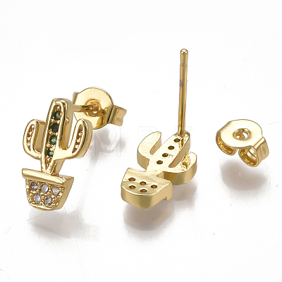 Brass Micro Pave Cubic Zirconia Ear Studs EJEW-S201-82-1