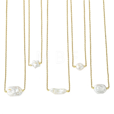 Natural Baroque Keshi Pearl Pendant 304 Stainless Steel Cable Chain Necklaces for Women NJEW-JN06225-1