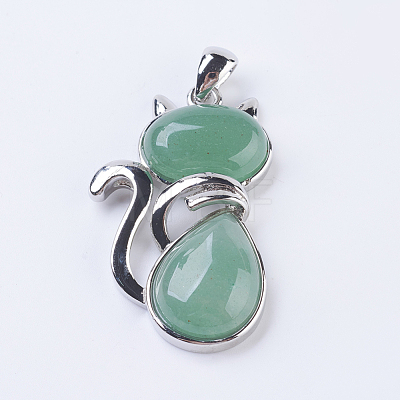 Natural Green Aventurine Kitten Pendants G-P352-B02-1