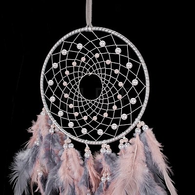 Iron Woven Web/Net with Feather Pendant Decorations AJEW-B017-26-1