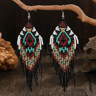 Bohemian Style Geometric Glass Bead Tassel Earrings for Women AN9856-1