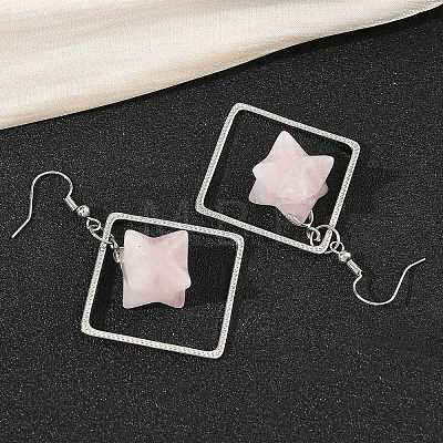 Rhombus Brass Dangle Earrings EJEW-D360-01P-02-1
