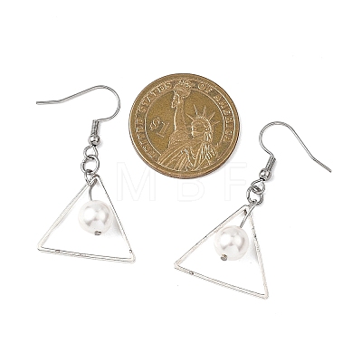 Triangle Shell Pearl Dangle Earrings EJEW-JE06769-1