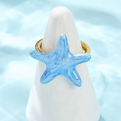 Brass Enamel Adjustable Cuff Rings for Women RJEW-G357-01J-1