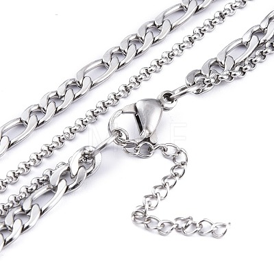 304 Stainless Steel Double Layer Necklaces NJEW-M181-15P-1
