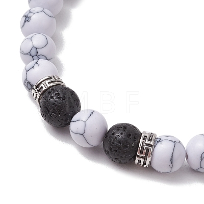 Natural Howlite Round Beads Stretch Bracelets BJEW-JB11493-01-1