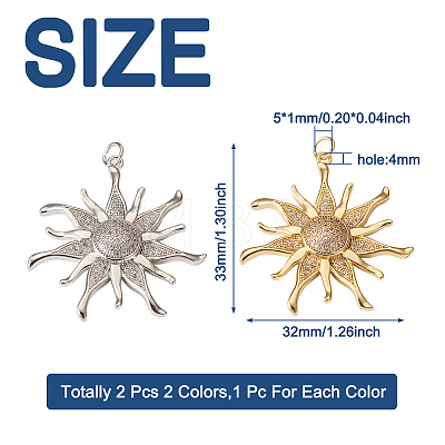  Jewelry 2Pcs 2 Colors Brass Micro Pave Clear Cubic Zirconia Pendants ZIRC-PJ0001-09-1