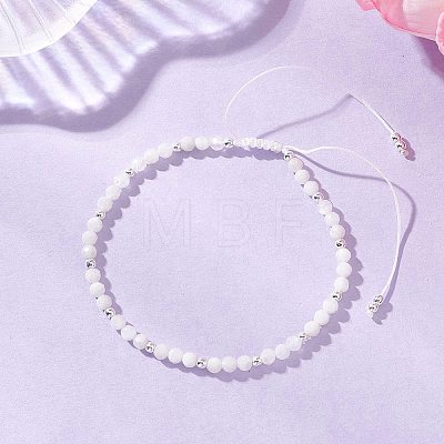 Natural Moonstone &  Electroplate Non-magnetic Synthetic HematiteRound Bead Braided Beaded Bracelets for Women BJEW-JB13434-03-1