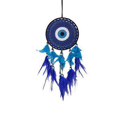 Iron & Woven Web/Net with Feather Pendant Decorations PW-WG71031-01-1