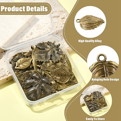 20Pcs 4 Styles Tibetan Style Alloy Leaf Pendants TIBEP-YW0002-39-1
