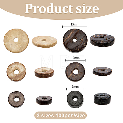 300Pcs 6 Styles Coconut Wood Bead WOOD-PH0003-97-1