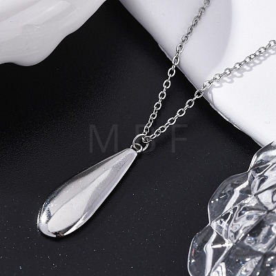 304 Stainless Steel Teardrop Pendant Cable Chain Necklaces for Women NJEW-A038-01P-1