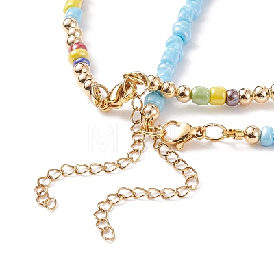 2Pcs 2 Style Glass Seed Pearl Beaded Necklaces Set NJEW-JN03936-1