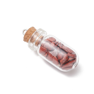 8Pcs 8 Styles Synthetic Turquoise & Natural Green Aventurine & Citrine & Rose Quartz & Lapis Lazuli & Quartz Crystal & Amethyst & Red Jasper Chip Glass Bottle Pendants PALLOY-JF04073-1