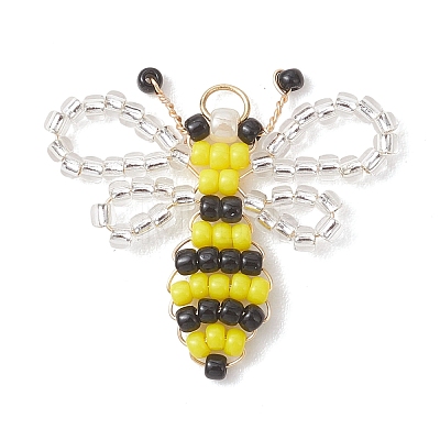 Glass Seed Beaded Bee Pendants PALLOY-MZ01216-1