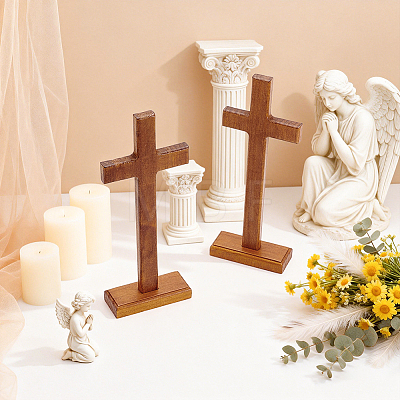 Easter Wood Cross Figurines Ornaments DJEW-WH0063-67C-1