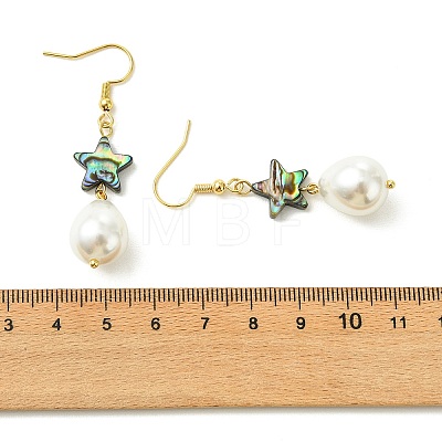 Natural Abalone Shell and Shell Pearl Dangle Earrings EJEW-JE07432-02-1