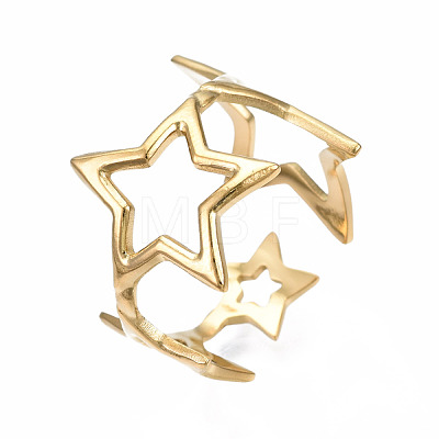 304 Stainless Steel Star Open Cuff Ring RJEW-T023-26G-1