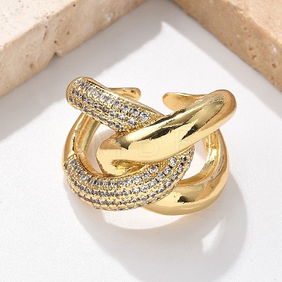 Brass Micro Pave Cubic Zirconia Cuff Finger Rings RJEW-C120-26G-1