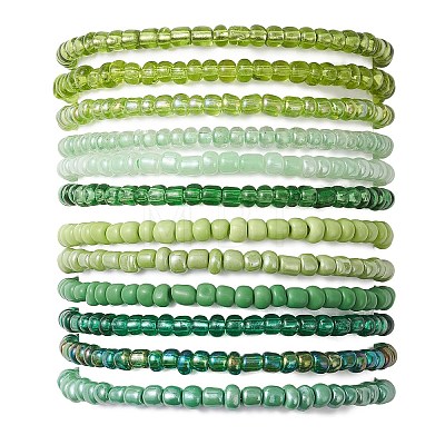 12Pcs Round Glass Seed Beads Stretch Bracelets BJEW-JB13503-1