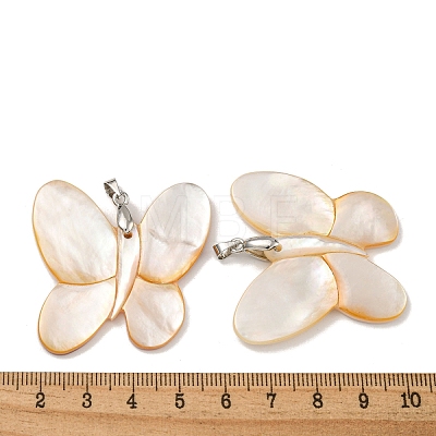 Rack Plating Brass Pave Natural Paua Shell & White Shell Pendants KK-U025-12P-09-1