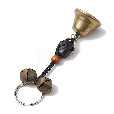 Braided Nylon Thread Pouch Natural Obsidian Pendant Decorations HJEW-JM02103-1