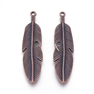 Tibetan Style Alloy Feather Big Pendants TIBEP-A12720-R-NR-1