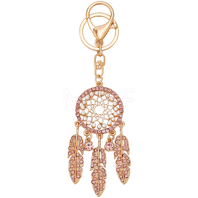 Alloy with Plastic Pearl and Glass Rhinestone Keychains KEYC-WH20010-03C-1