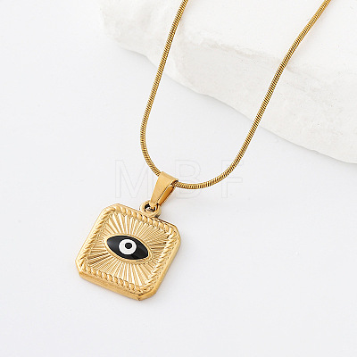 304 Stainless Steel Enamel Evil Eye Square Pendant Necklaces for Men Women OA0079-3-1