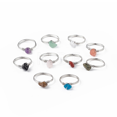 Natural Mixed Gemstone Chips Finger Ring RJEW-L082-03P-1