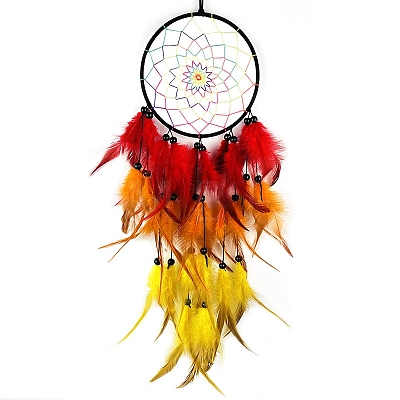 Cotton Woven Net/Web with Feather Hanging Decorations PW-WGB1C4D-01-1