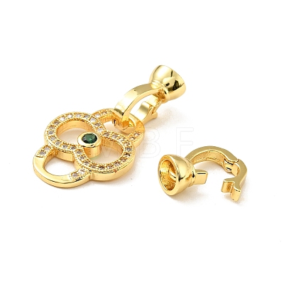 Rack Plating Brass Micro Pave Clear & Green Cubic Zirconia Fold Over Clasps KK-E034-54G-1