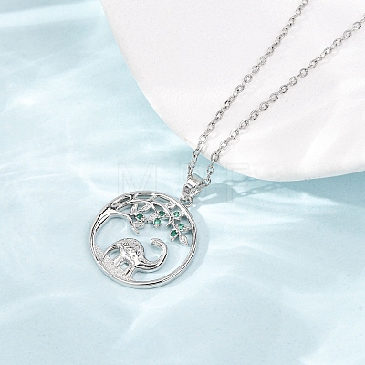 Brass Pave Green Cubic Zirconia Ring with Dinosaur Pendant Necklaces for Women NJEW-C120-01P-1