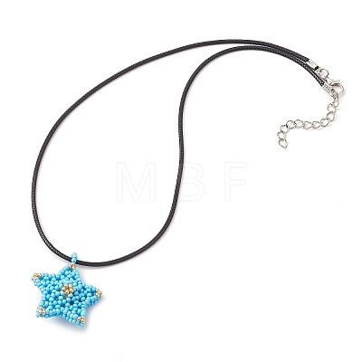 Glass Seed Beaded Star Pendant Necklaces NJEW-MZ00081-02-1