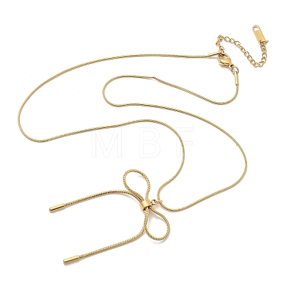 PVD Vacuum Plating 304 Stainless Steel Bowknot Pendant Round Snake Chain Necklaces for Women NJEW-Z044-10G-1