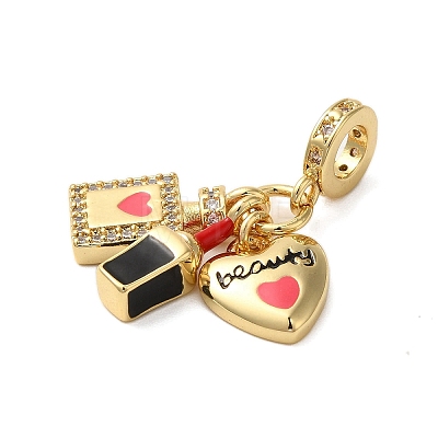 Rack Plating Brass Micro Pave Clear Cubic Zirconia Enamel European Dangle Charms KK-P279-45G-1