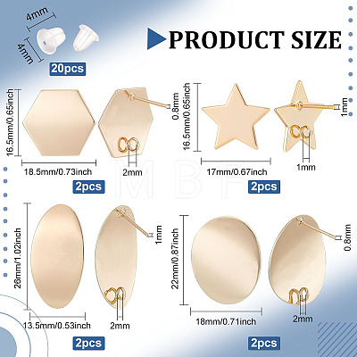 8pcs 4 style Brass Stud Earring Findings KK-BC0009-66-1