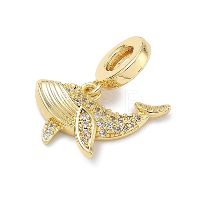 Brass Micro Pave Clear Cubic Zirconia Sea Animals European Dangle Charms KK-Z143-02G-05-1