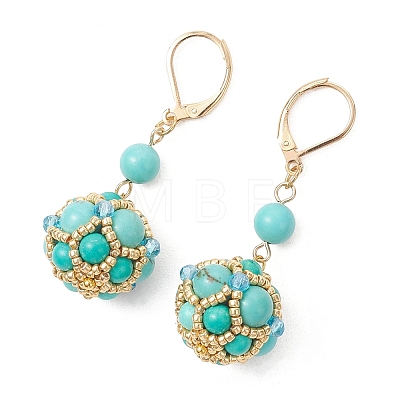 Gemstone & Seed Beads Leverback Dangle Earring for Women EJEW-MZ00725-1