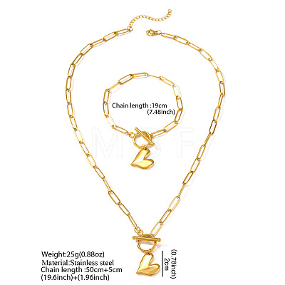 304 Stainless Steel Heart Charm Bracelets & Pendant Necklaces Sets for Women WG287A9-01-1